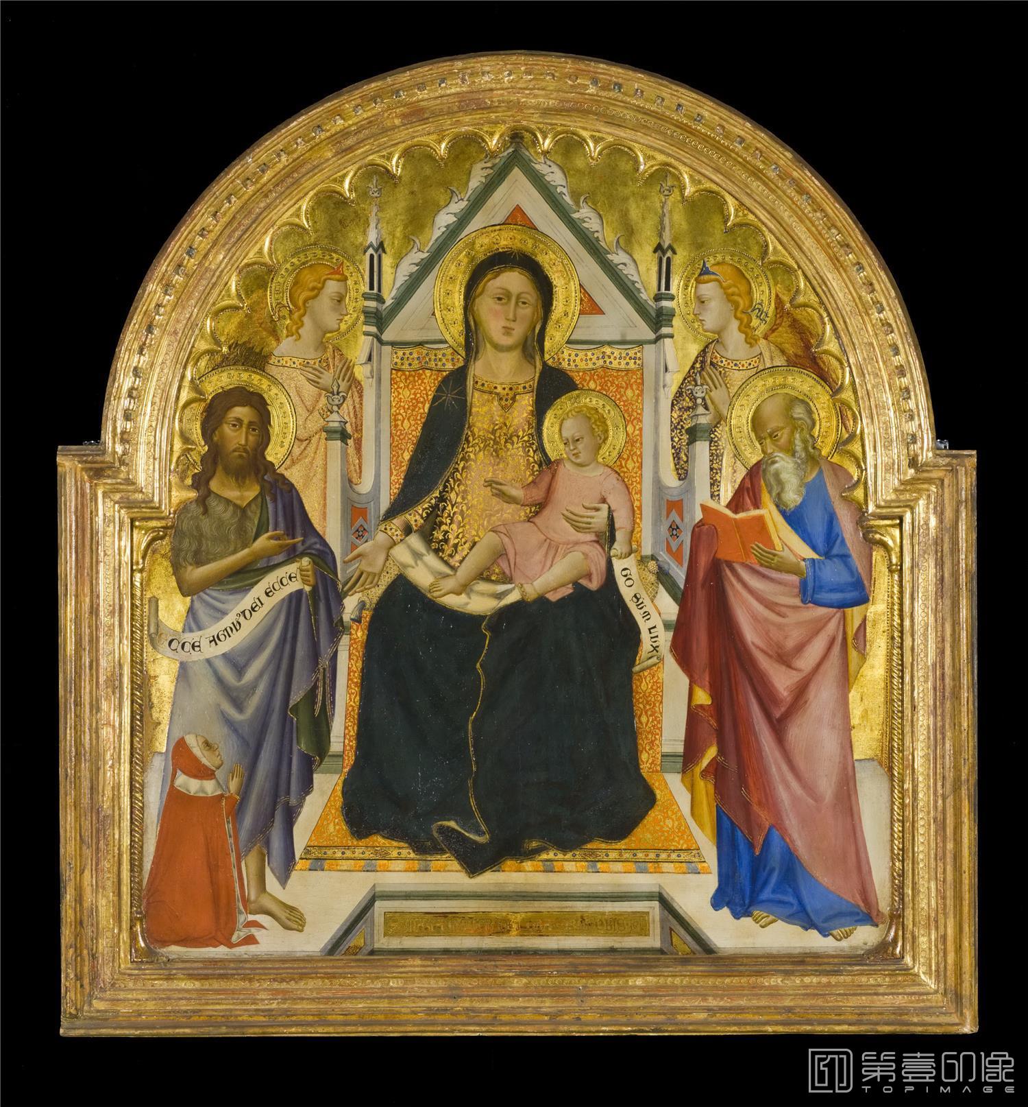 油画-美国洛杉矶国家美术馆-Don Silvestro dei Gherarducci-Madonna and Child with Sts. John Baptist and Paul-062